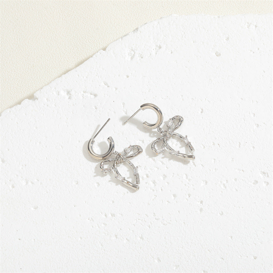 Copper Plated Real Gold Bowknot Ball Earrings