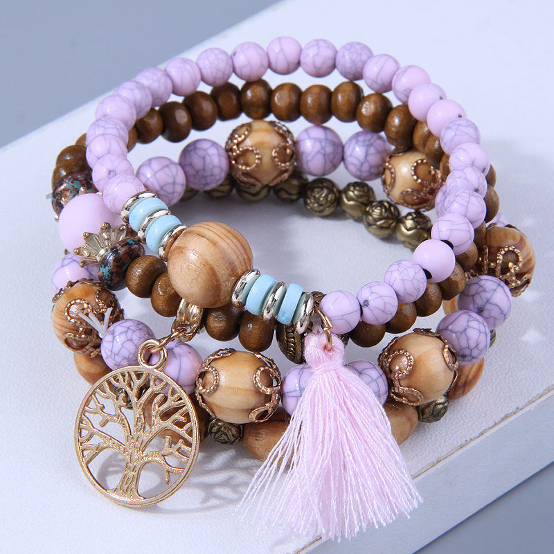 Fashion Simple Bohemian Wooden Beaded National Bracelet
