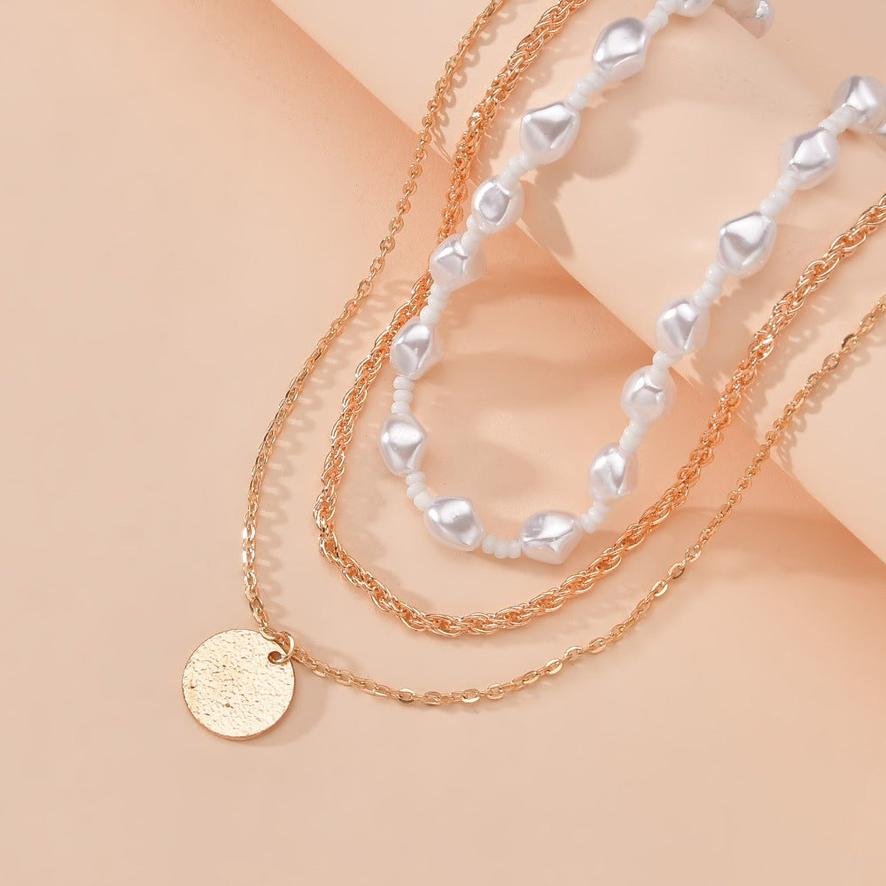 Personalized And Exaggerated Stringed Pearls Geometric Wafer Necklaces