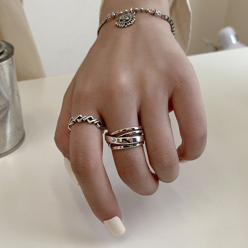 Women's Hollow Cross Glossy Cord For Braiding Distressed Rings