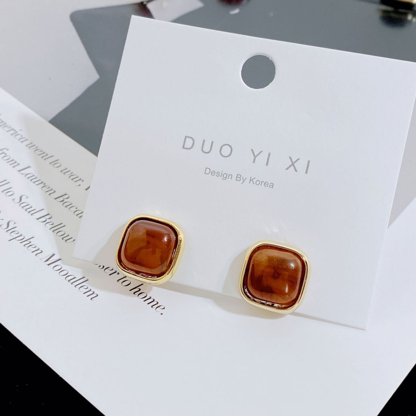Style Hepburn Amber Sier Needle Refined Simple Earrings