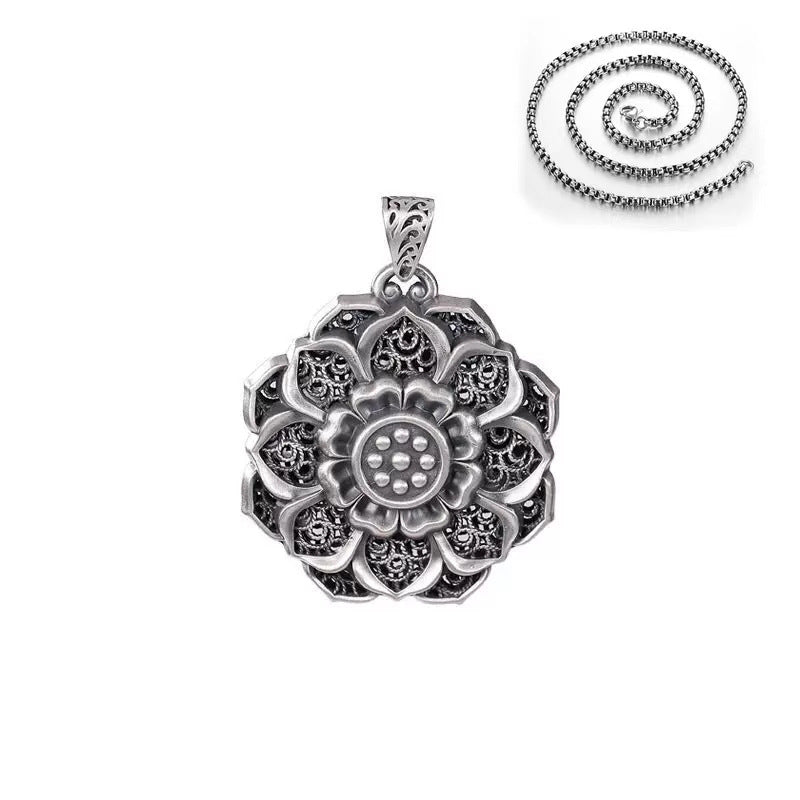 Colliers longs en chaîne de pull Lotus Vajra Pure Sier pour femmes