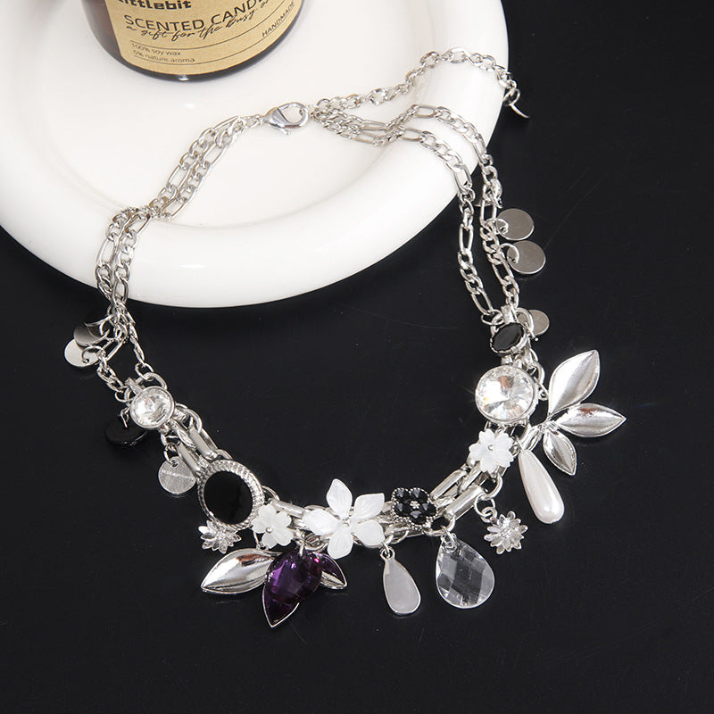 Colliers féminins en chaîne de clavicule avec bouton d'onyx noir en cristal