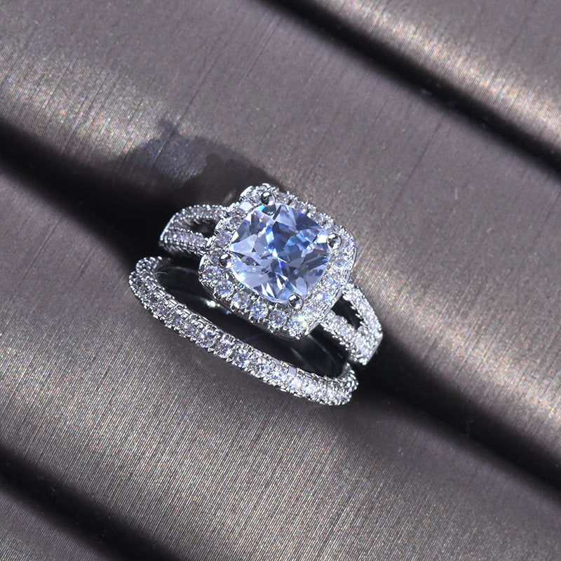 Women's Full Rhinestone Zircon Set Luxury Engagement Rings