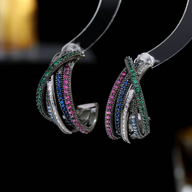 Colorful Zircon Trendy Niche Design Geometric Earrings