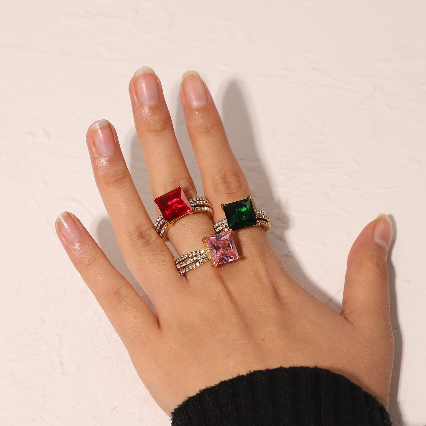 Women's Titanium Steel Gold-plated Stainless Square Zircon Rings