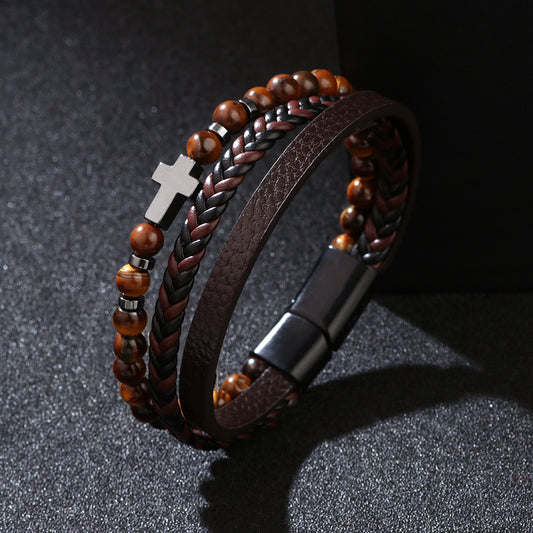 Personalized Fashion Woven Leather Tigereye Frosted Bracelets