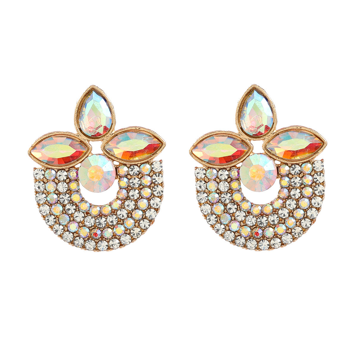 Stylish Colored Diamond Exaggerated Female Semicircle Earrings