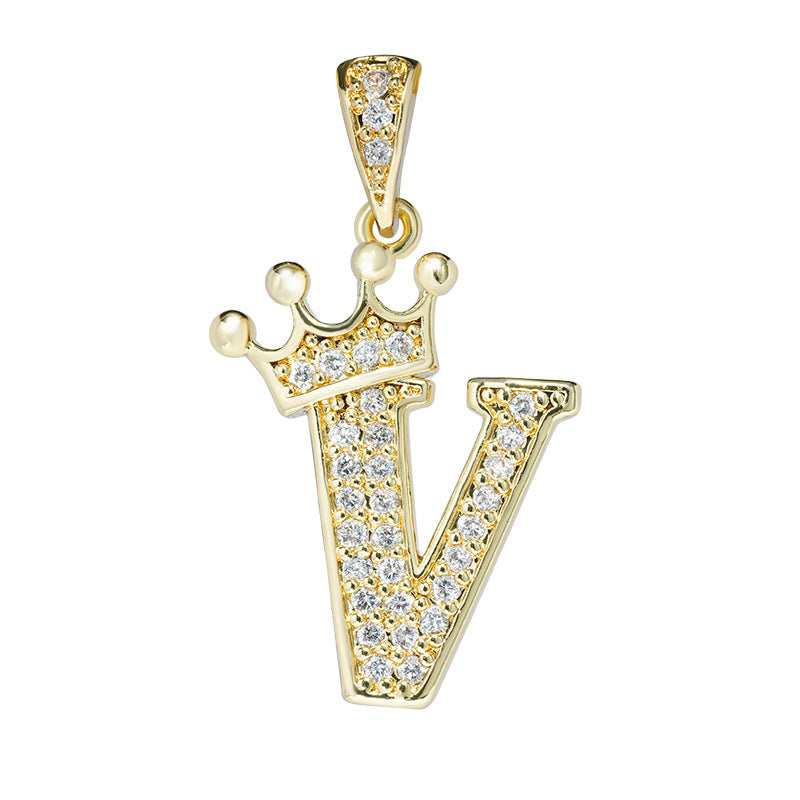 English Letters Full Diamond Pendant Simple Necklaces
