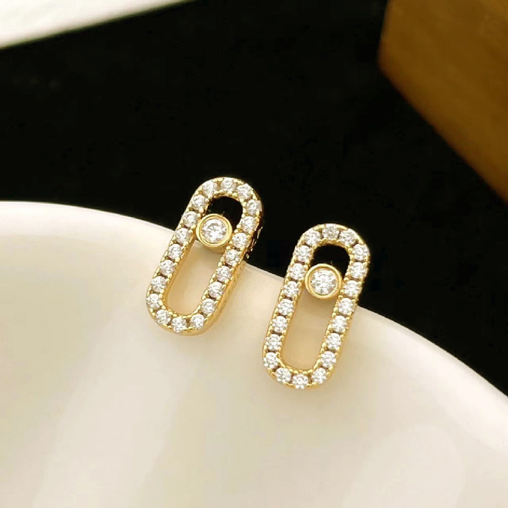 Women's Fashion Commuter Geometric Inlaid Zircon Rose Gold Plated Earrings