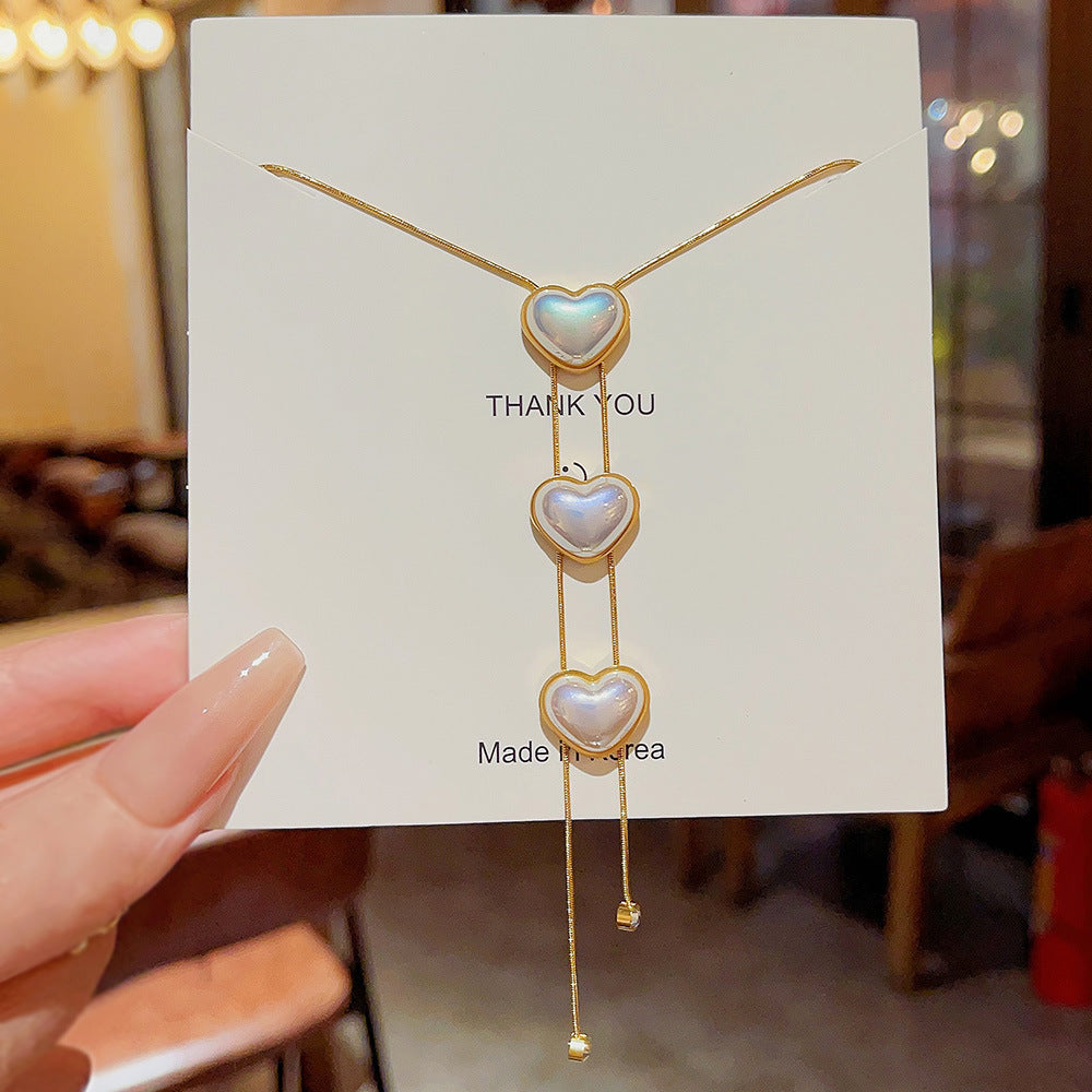 Women's Titanium Steel Love Pearl Light Luxury Temperament Sweater Necklaces