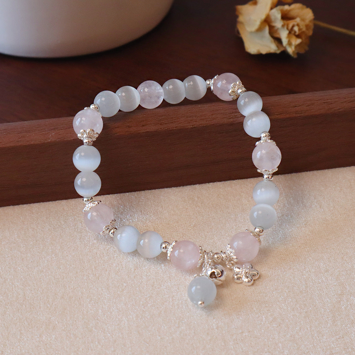 Strawberry Pink Crystal Opal Blessing Card Bracelet
