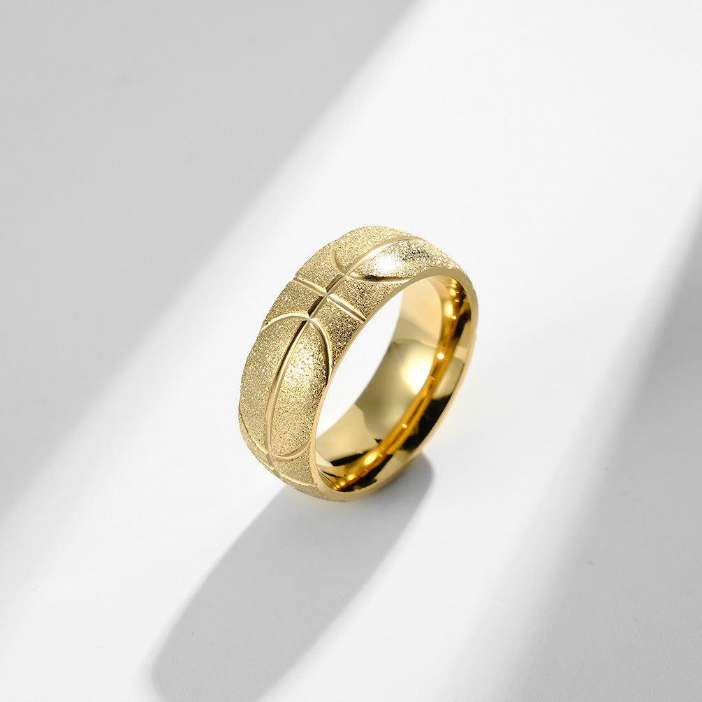 Steel Carved Basketball Frosted Titanium Plated Rings