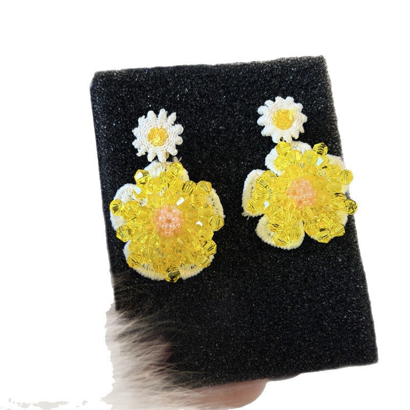 Women's Little Daisy Flower Crystal Woven Resin Girly Rings