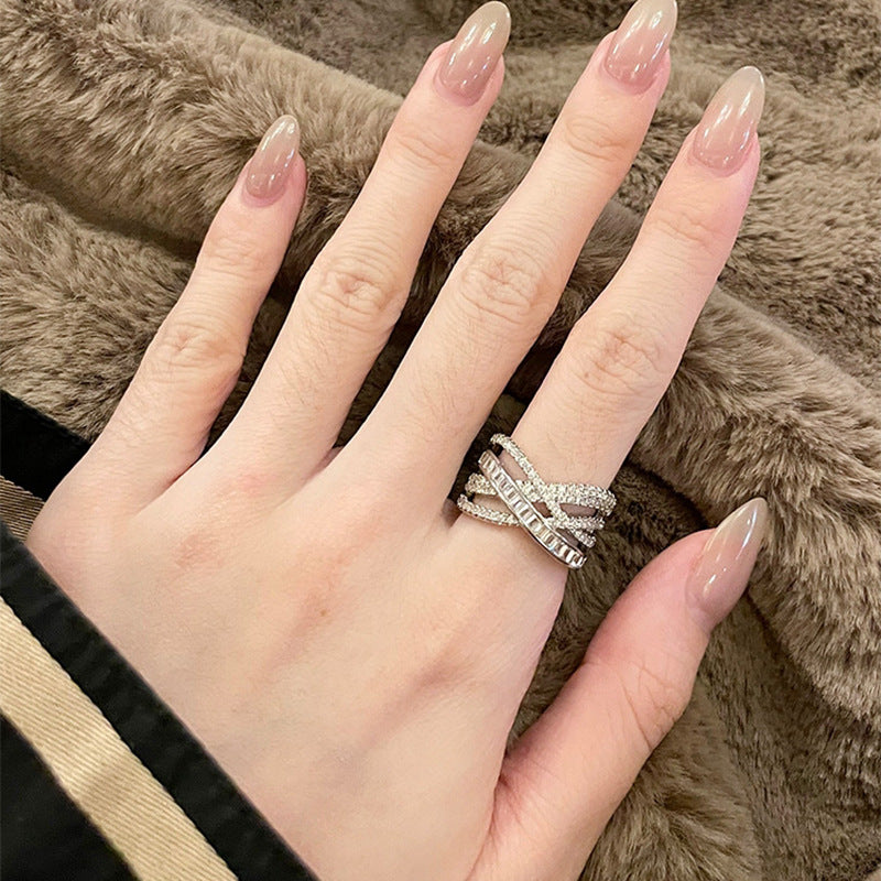 Super Flash Zircon Cross Open Fashion Index Rings