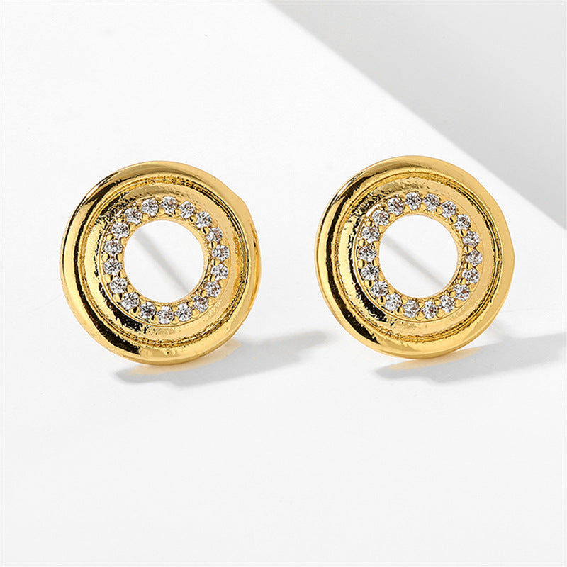 Women's Fashion Metal Gold-plated Zircon Round Hollow Advanced Geometric Earrings