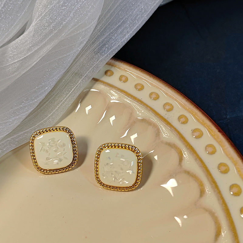 Drip Glazed Shell Square Simple And Earrings