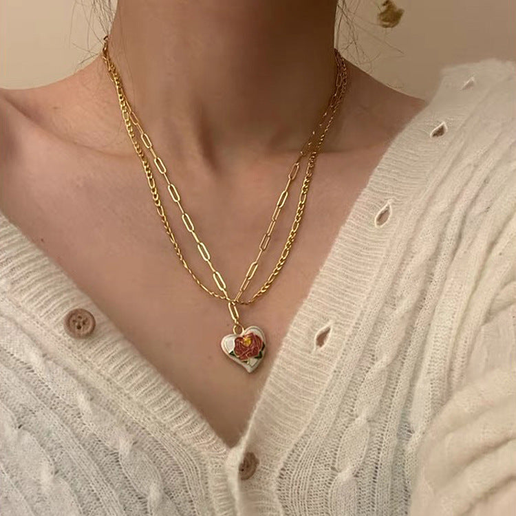 Colliers simples pour femmes, gouttes d'huile, amour, cœur, fleurs