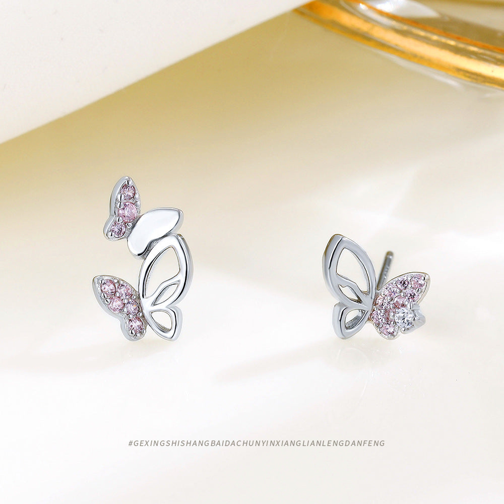 Women's Minority Ornament Sterling Sier Pink Asymmetric Earrings