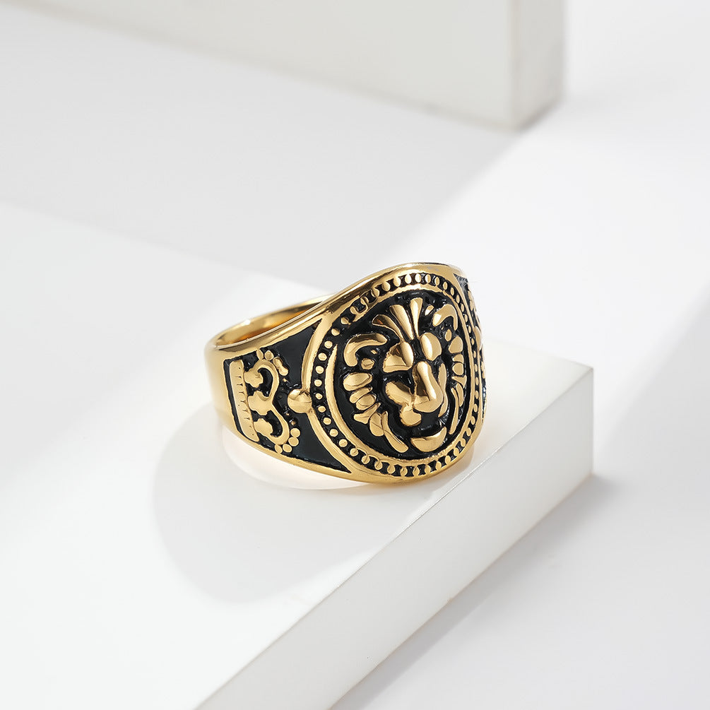 Men's Head Stainless Steel Retro Lion Domineering Rings