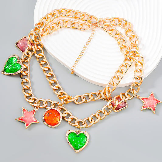 Women's Square Five-pointed Star Love Heart-shaped Resin Pendant Necklaces