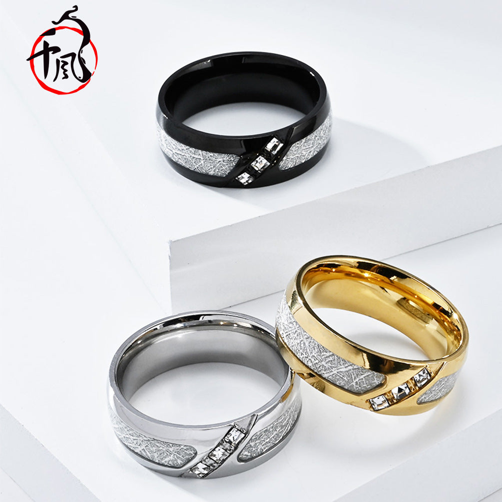 Men's Diamond Sier Silk Matte Titanium Steel Rings
