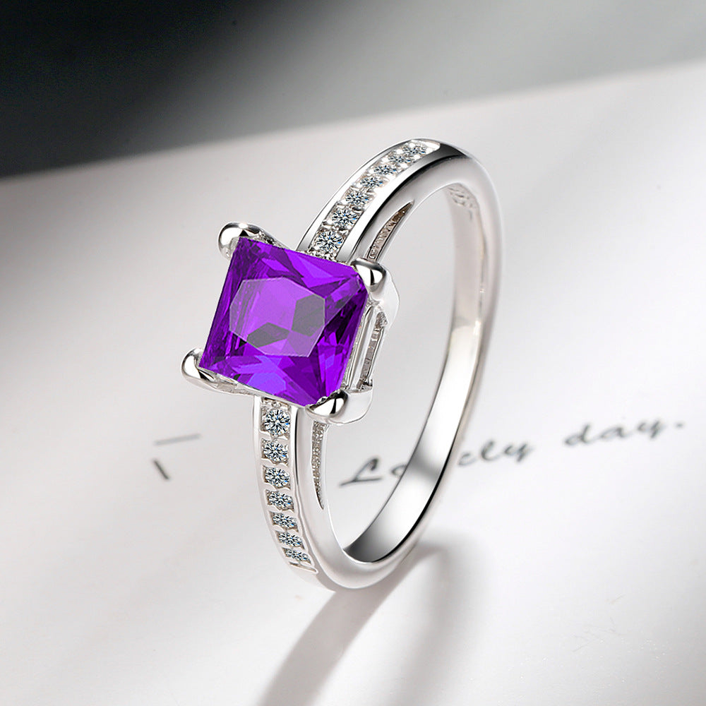 Comfortable Simple Square Rhinestone Zircon Princess Rings