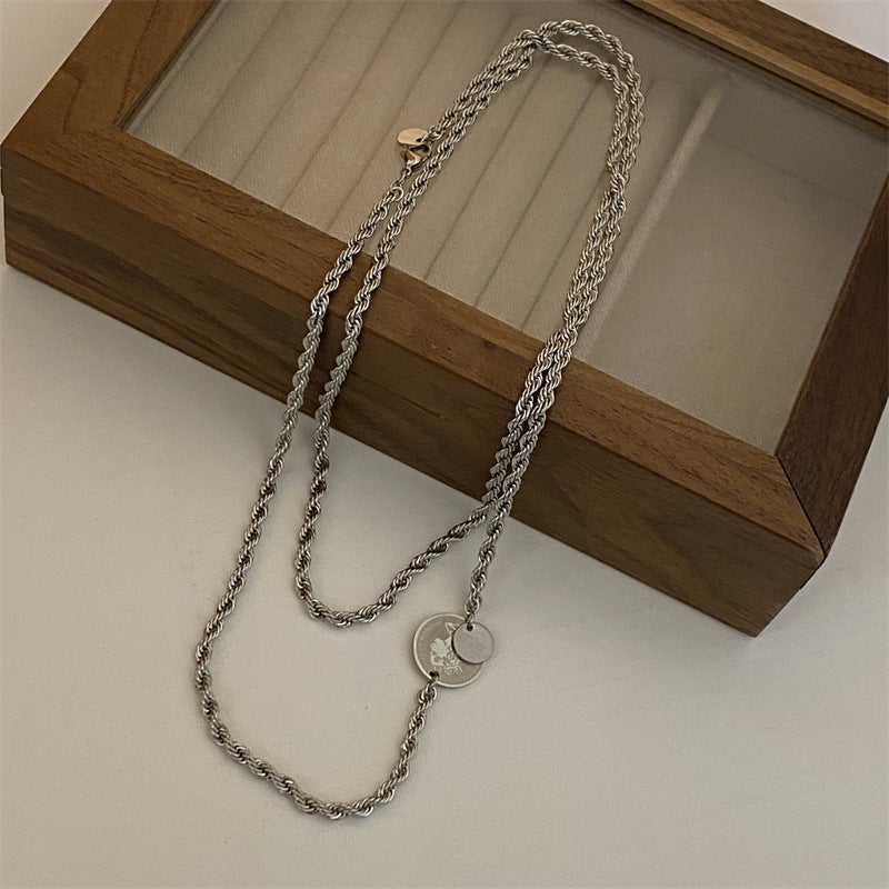 Women's Pendant Titanium Steel Design High-grade Sweater Chain Necklaces