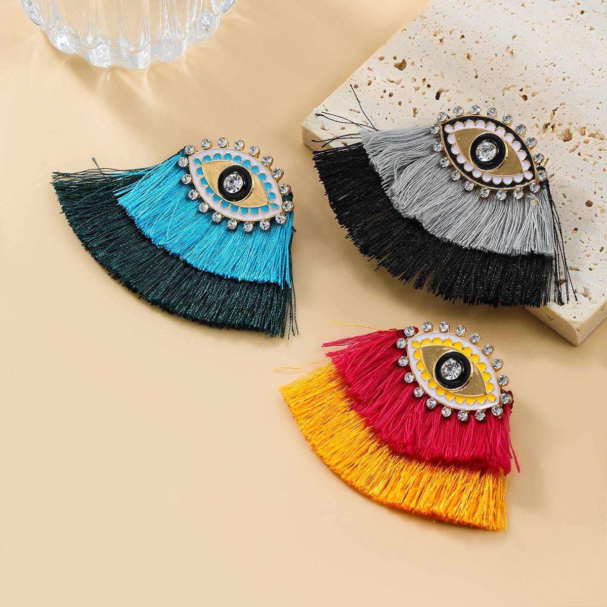 Alloy Dripping Oil Diamond Bohemian Devil Earrings