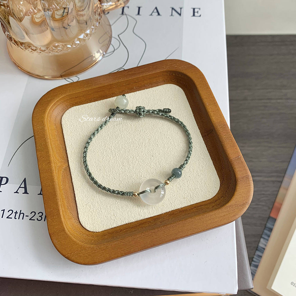 Women's Natural White Chalcedony Jade Wrist Chain Crystal Bracelets