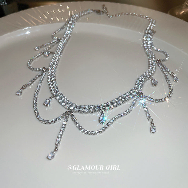 Refined Zircon Water Drop Diamond Tassel Fashion Necklaces