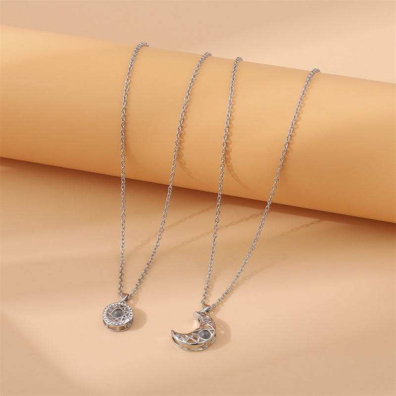 Wing Sun Moon Heart-shaped Projection Languages Necklaces
