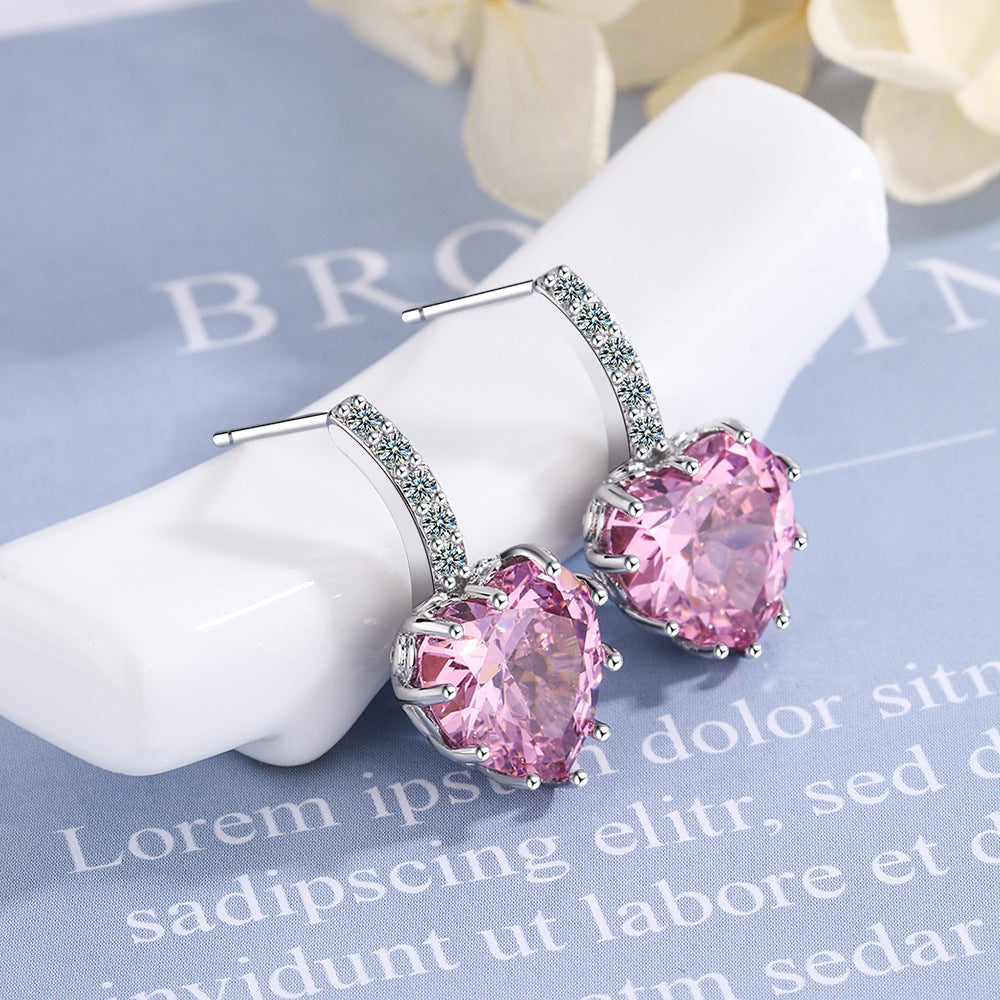 Women's Fashion Zircon Sea Blue Love Heart Earrings