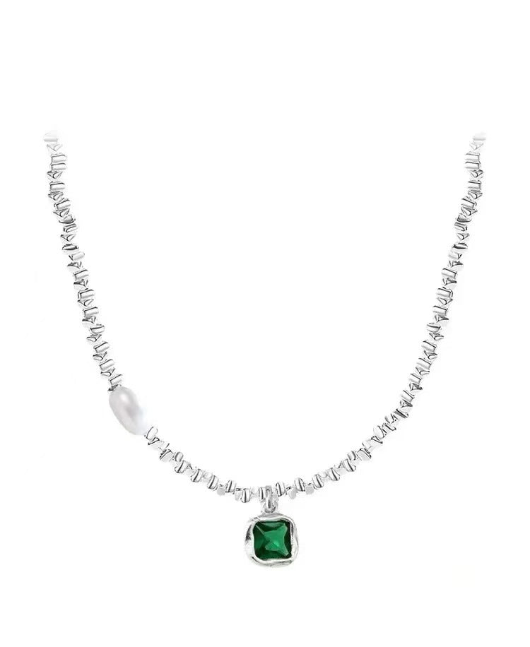 Colliers en Zircon vert à motif carré élégant à la mode pour femmes