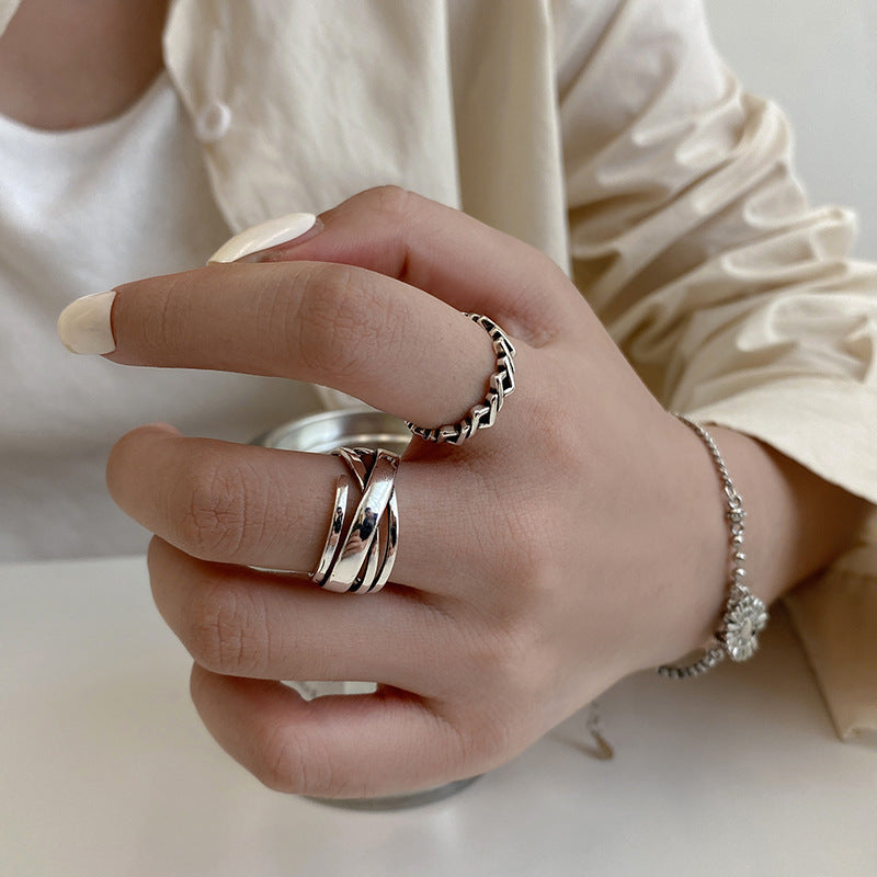 Women's Hollow Cross Glossy Cord For Braiding Distressed Rings