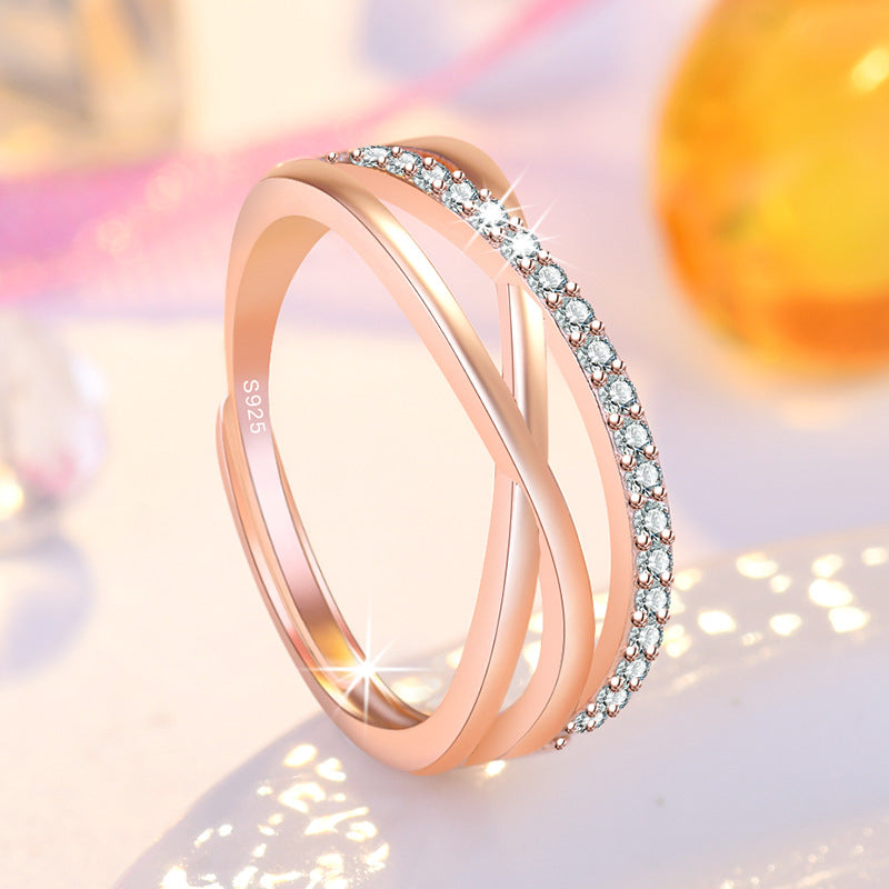 Koreanische Mode, elegante Mikro-Strass-Kreuz-offene Ringe