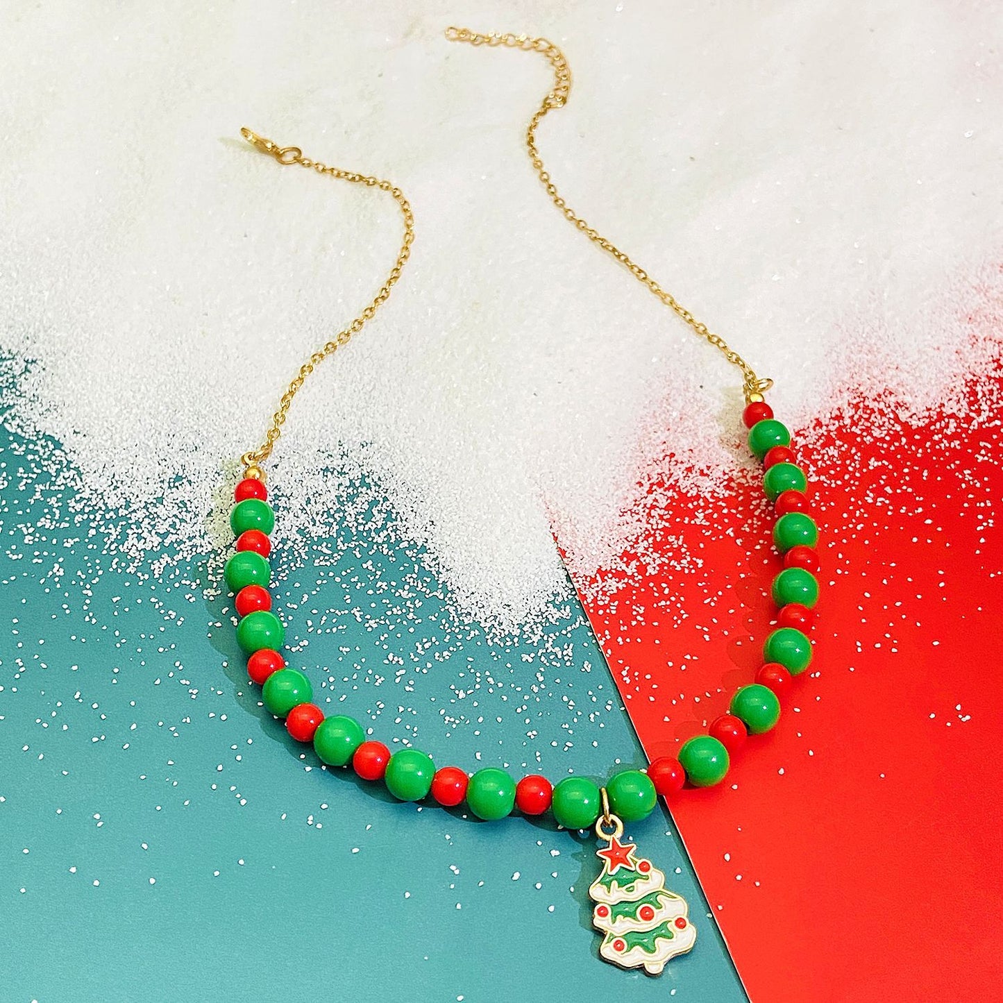 Elegant Red Green Bead Bell Tree Necklaces