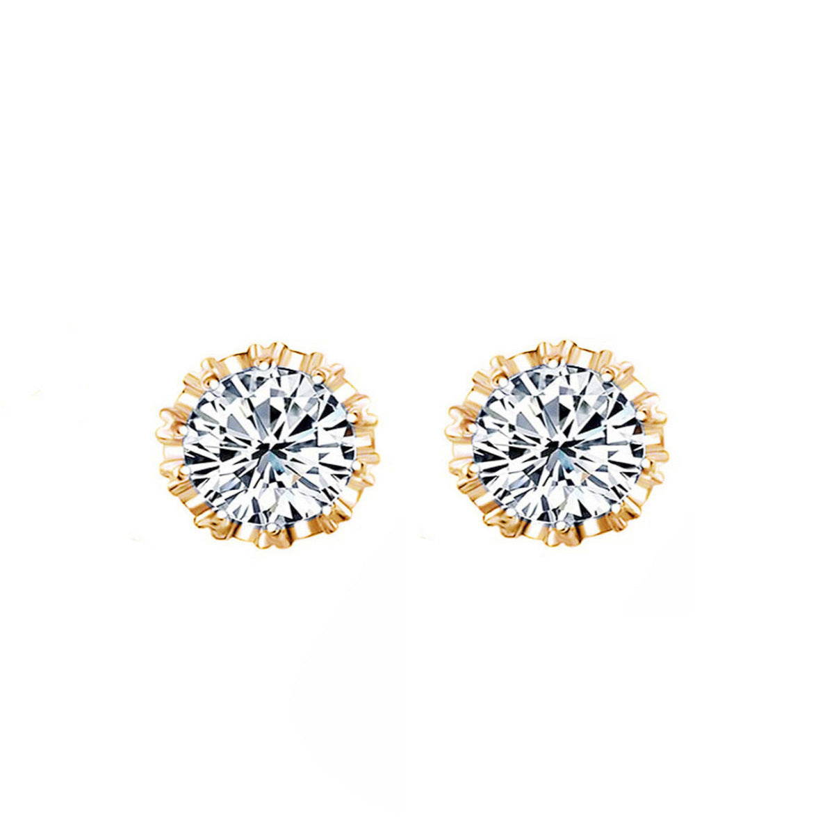 Simple Hollow Gold Crown Zircon Female Stud Earrings