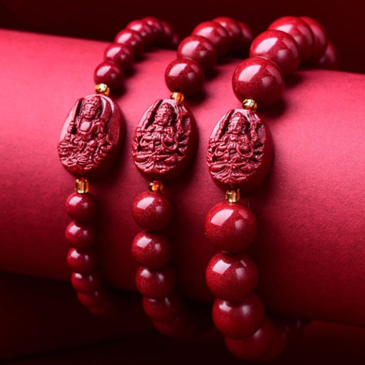 Damen & Herren & Zinnober Acht Schutzpatron Hand Buddha Armbänder