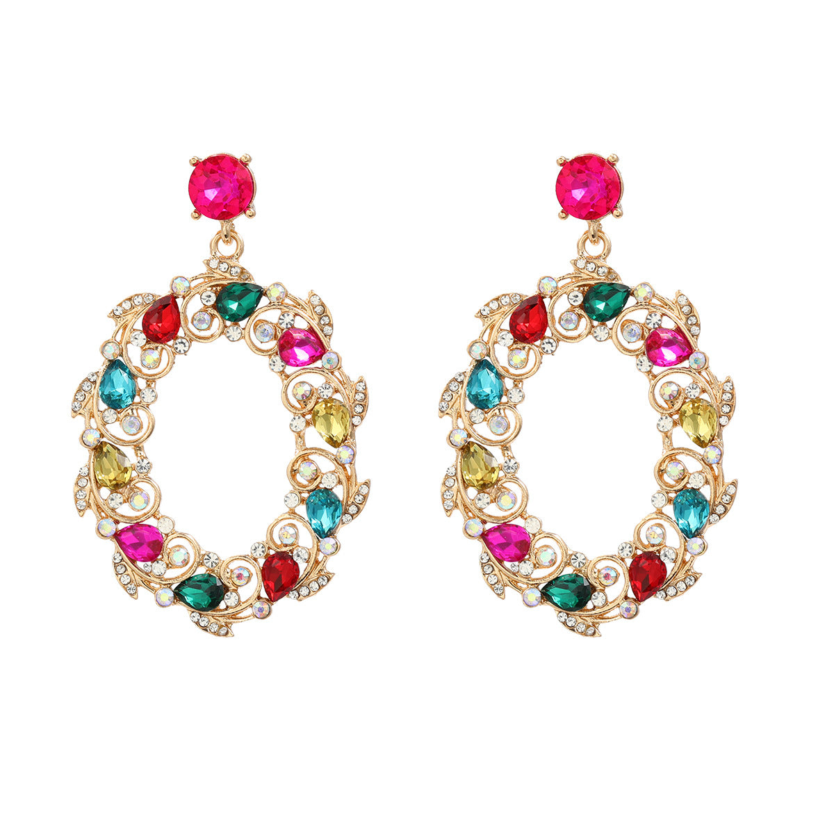Women's Trendy Colorful Crystals Exaggerated Diamond Oval Earrings