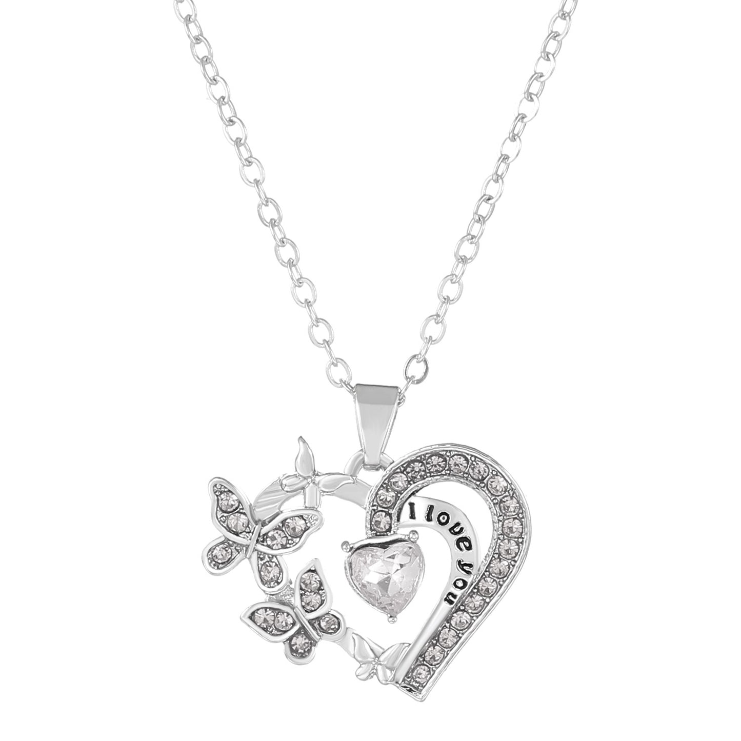 Alloy Female Micro Inlay Rhinestones Hollow Heart Necklaces