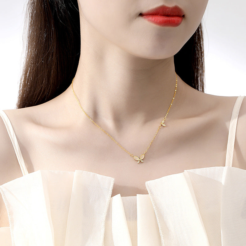 Women's Sier Fresh Butterfly Zircon Niche High Necklaces