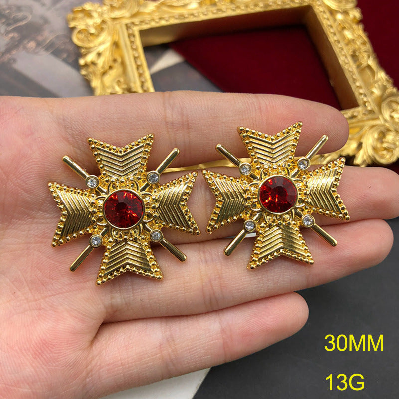 Cross Color Gemstone Asterism Shape Sier Pin Advanced Earrings