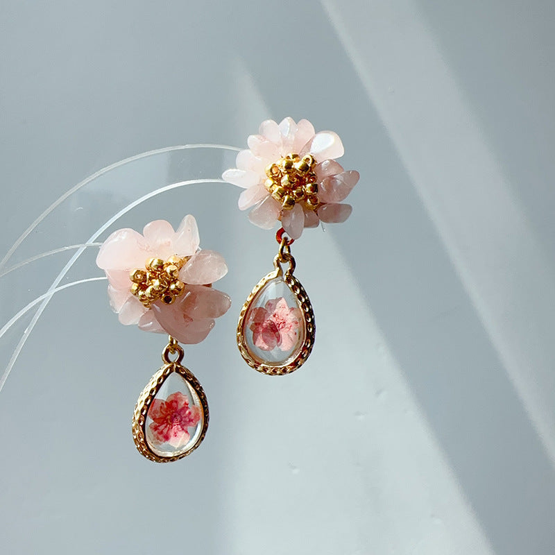 Boucles d'oreilles en cristal de noyau français, goutte d'eau, fleur