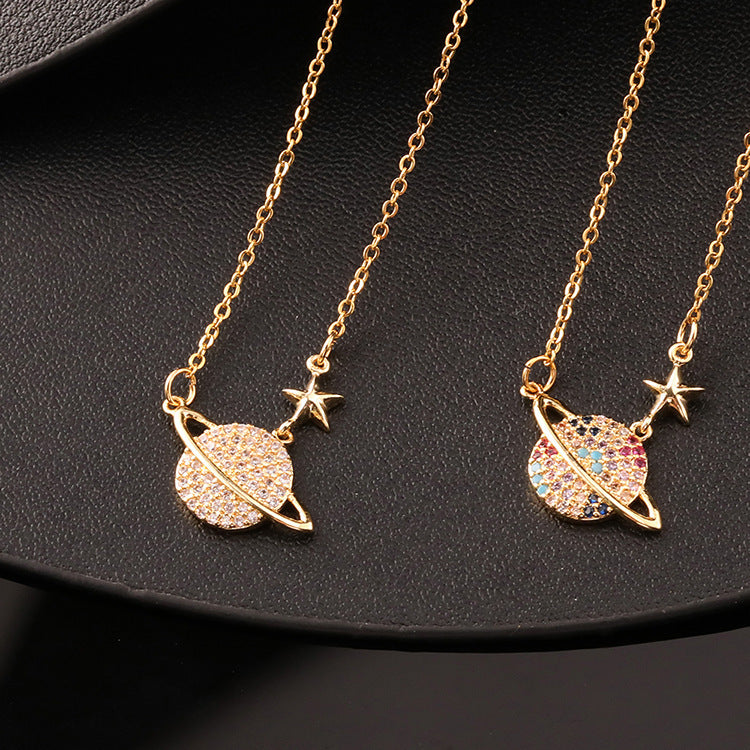 Colliers en Zircon de couleur avec micro incrustation de cuivre Planet