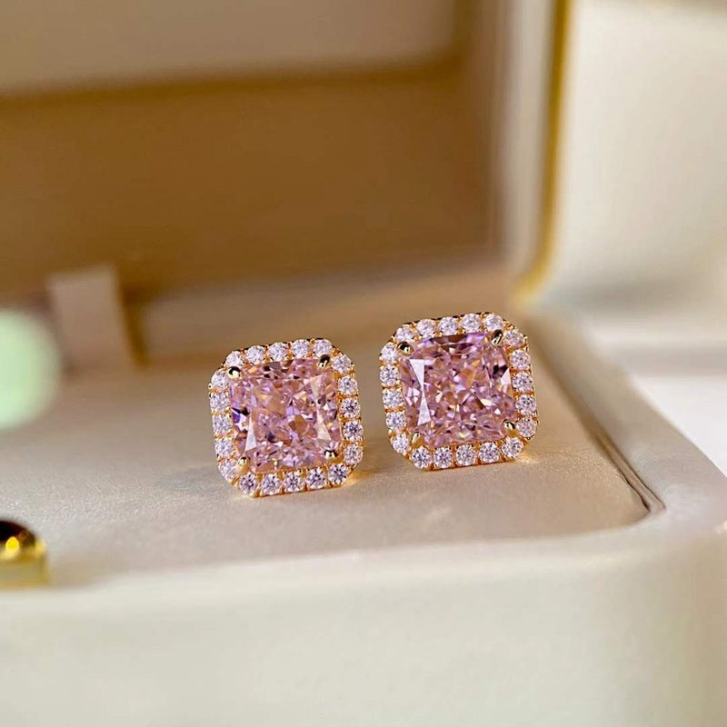 Style tempérament féminin princesse boucles d'oreilles carrées en Zircon