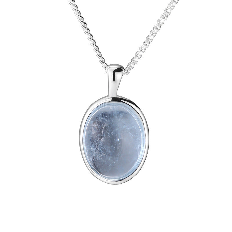 Women's Sterling Sier Design Natural Stone Oval Simple Clavicle Necklace