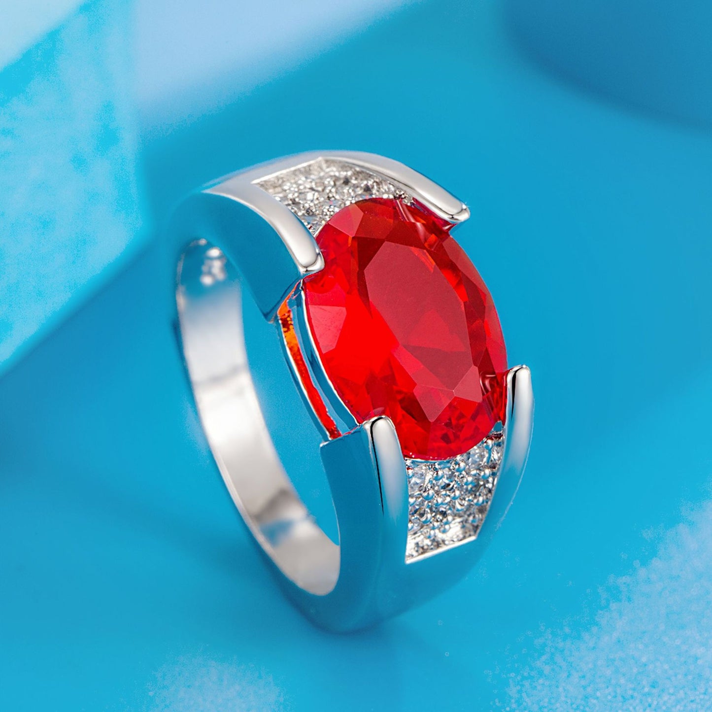 Egg-shaped Diamond Red Purple Surround Simulation Rings