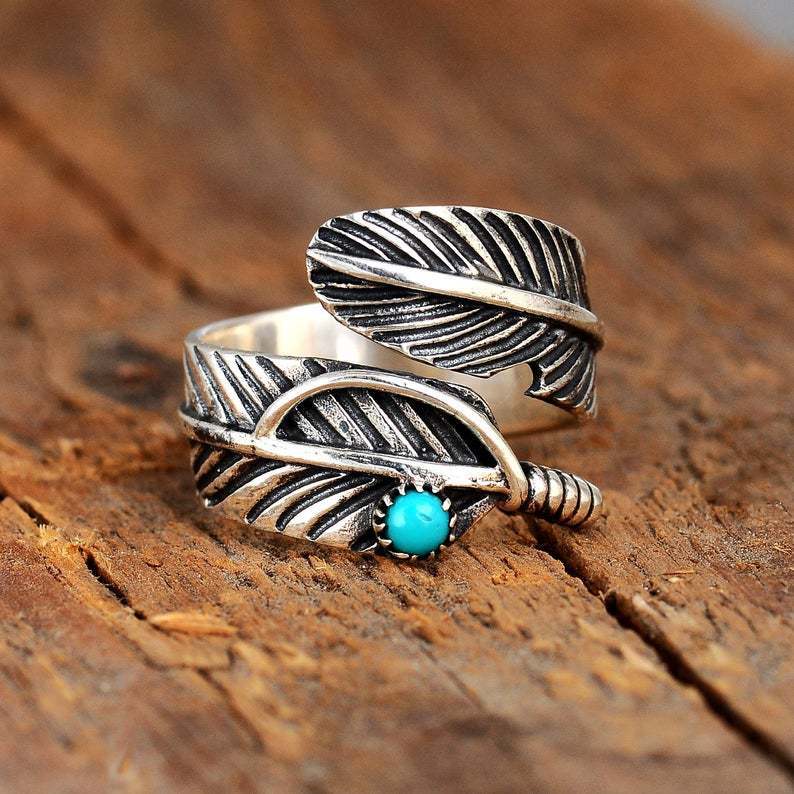 Women's & Men's & Fashion Vintage Feather Thai Sier Opening Rings