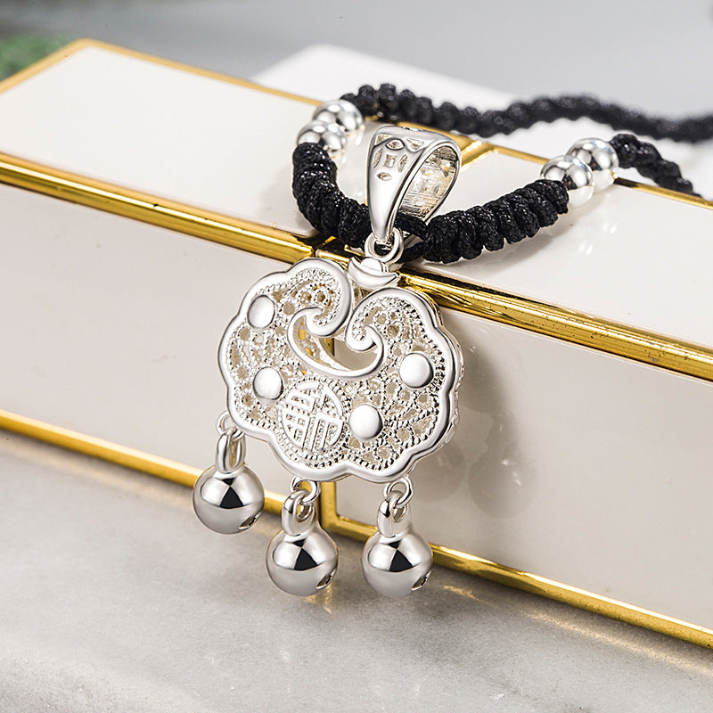 Women's Braided Rope Fu Character Bell Longevity Pendant For Necklaces